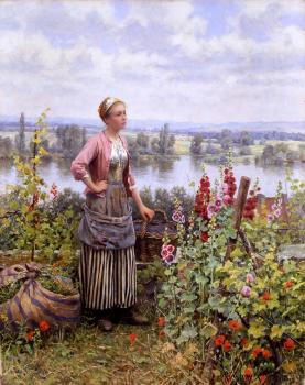 Daniel Ridgway Knight : Maria on the Terrace with a Bundle of Grass
